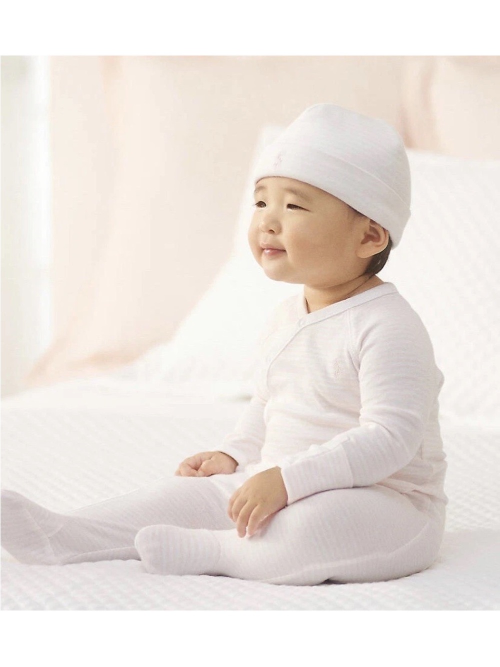 RALPH LAUREN BABY PINK STRIPED FOOTIE